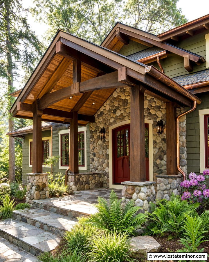 River Rock House With Cypress Porch Ceiling - 30 Stone House Design With Porch Ceiling Ideas