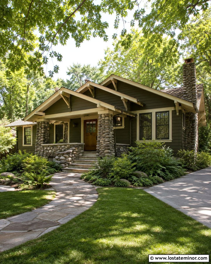 River Rock Stone Bungalow - 30 Stone House Design With Accents Ideas