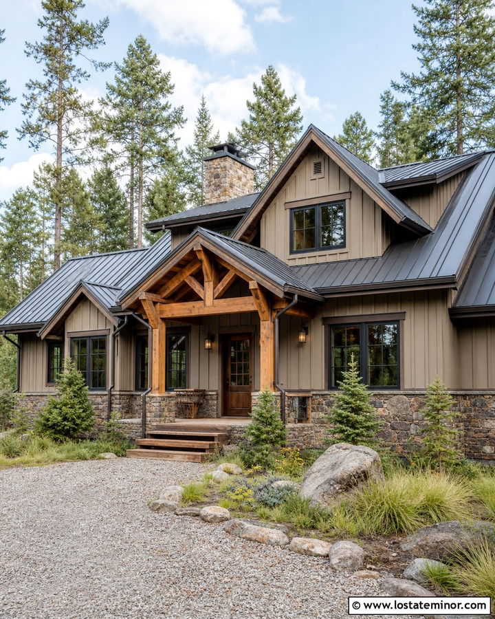Rustic Beige House With Timber Front Porch - 30 Beige House Design With Front Porch Ideas