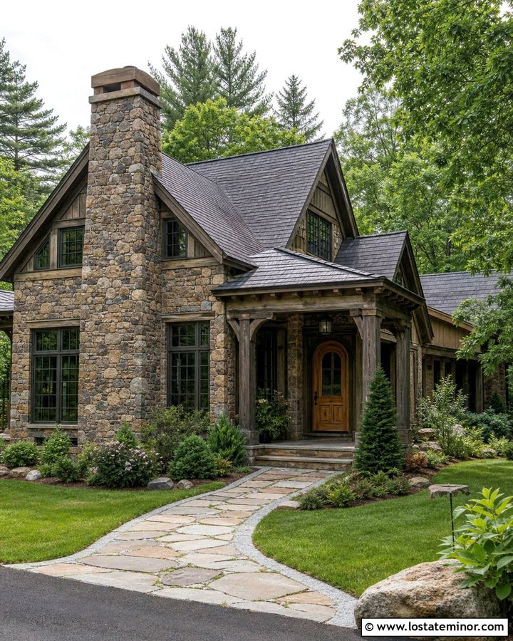 Rustic Fieldstone House With Large Chimney - 30 Stone House Design With Chimney Ideas