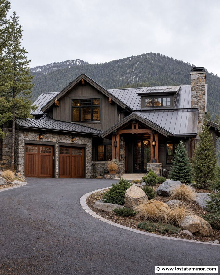 Rustic Mountain Stone House With Multiple Gables - 30 Stone House Design With Gables Ideas