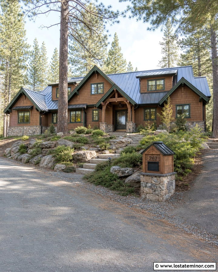 Rustic Stone Cabin House With Wood Mailbox - 30 Stone House Design With Mailbox Ideas