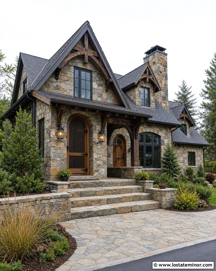 Rustic Stone House With Arched Screen Door - 30 Stone House Design With Screen Door Ideas