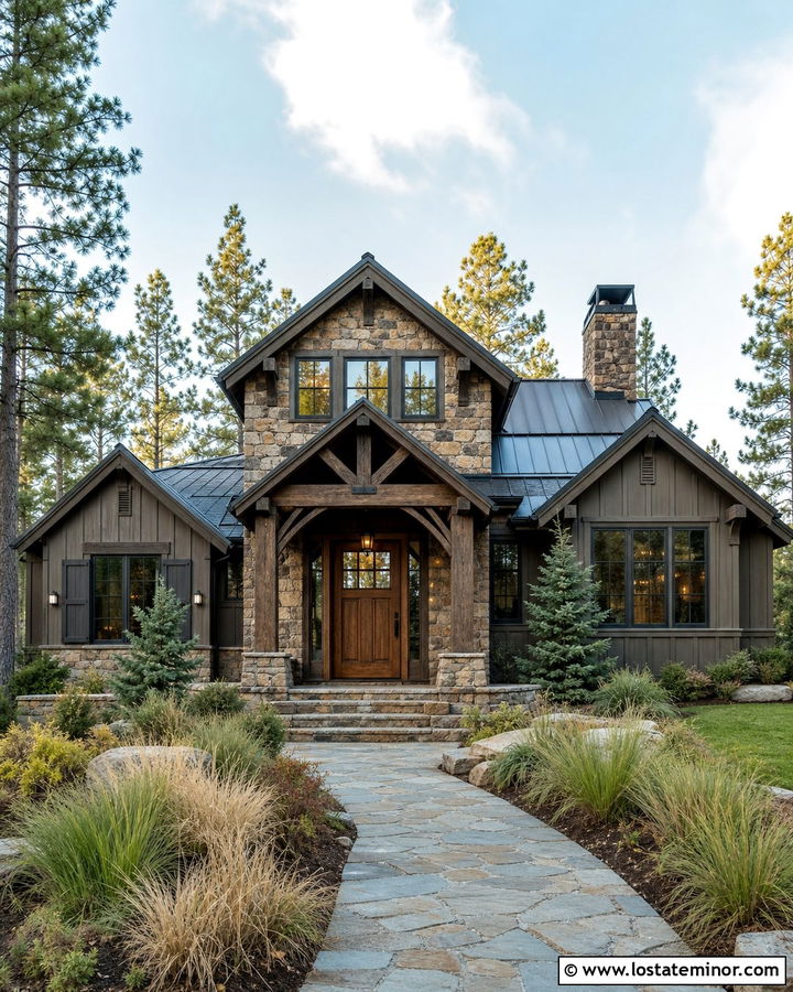 Rustic Stone House With Bronze Numbers - 30 Stone House Design With House Numbers Ideas