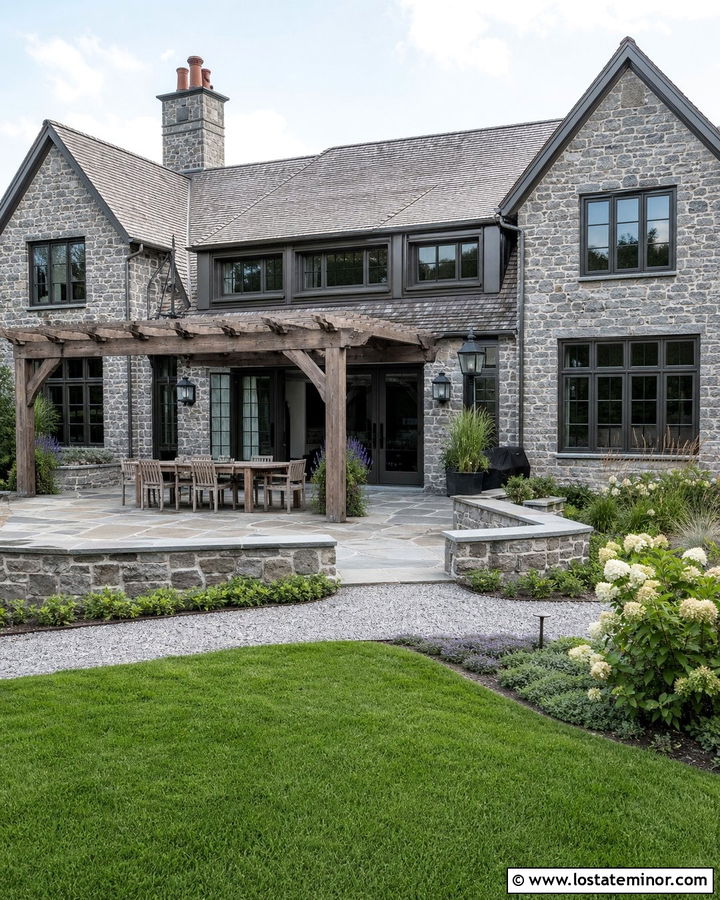 Rustic Stone House With Flagstone Patio - 30 Stone House Design With Backyard Ideas