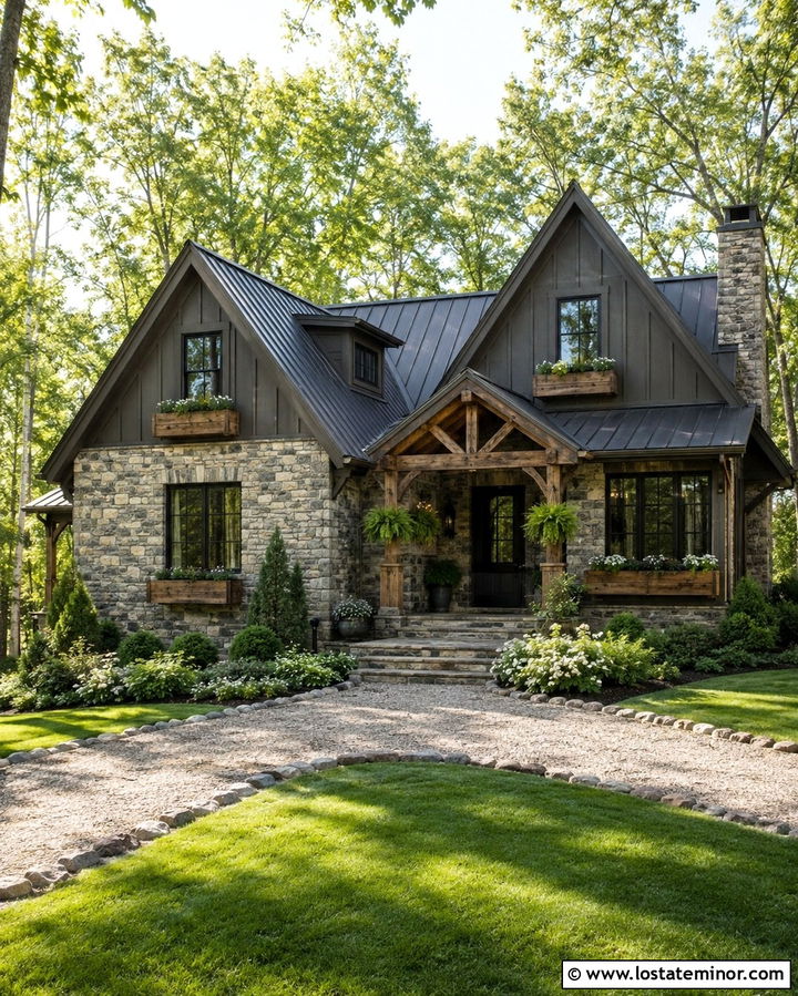 Rustic Stone House With Reclaimed Wood Window Boxes - 30 Stone House Design With Window Boxes Ideas