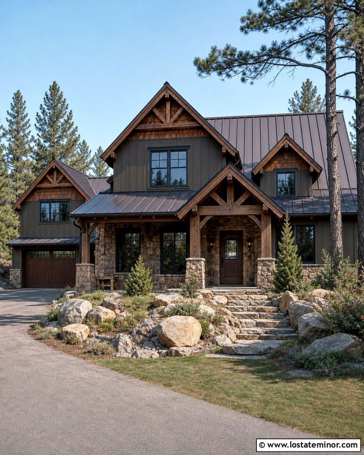 Rustic Stone House With Wood Look Storm Door - 30 Stone House Design With Storm Door Ideas