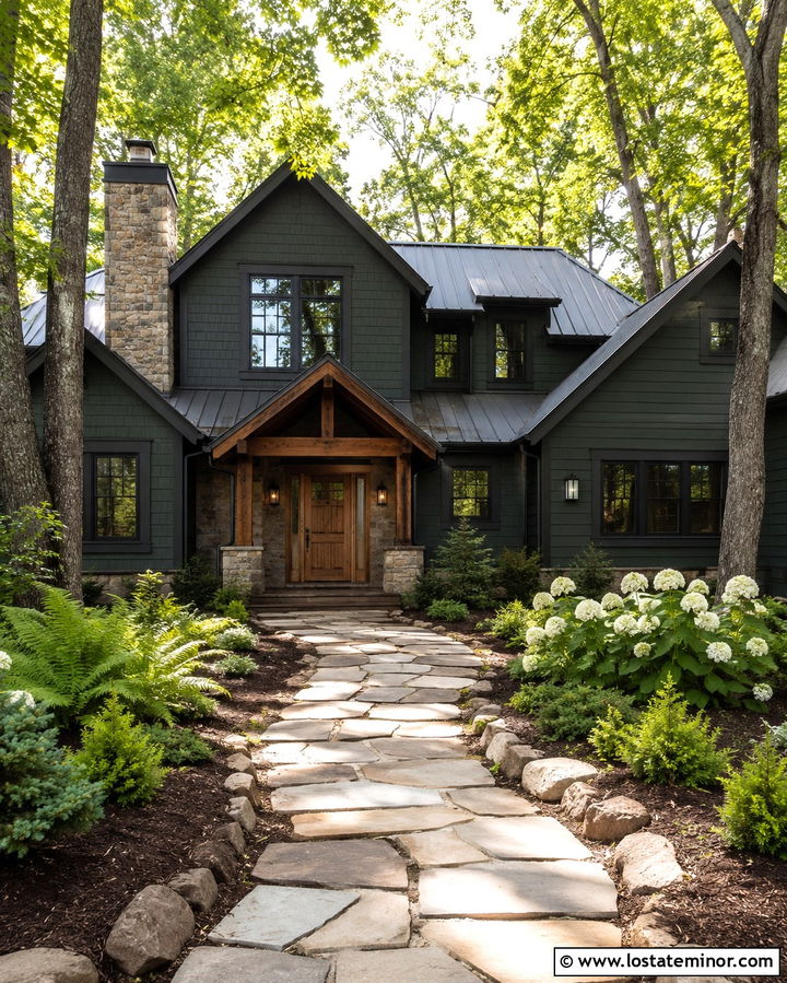 Rustic Stone House With Woodland Front Yard - 30 Stone House Design With Front Yard Ideas