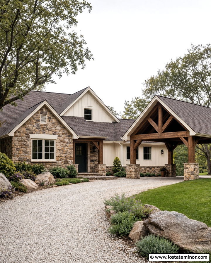 Rustic Stone Ranch House With Timber Carport - 30 Stone House Design With Carport Ideas