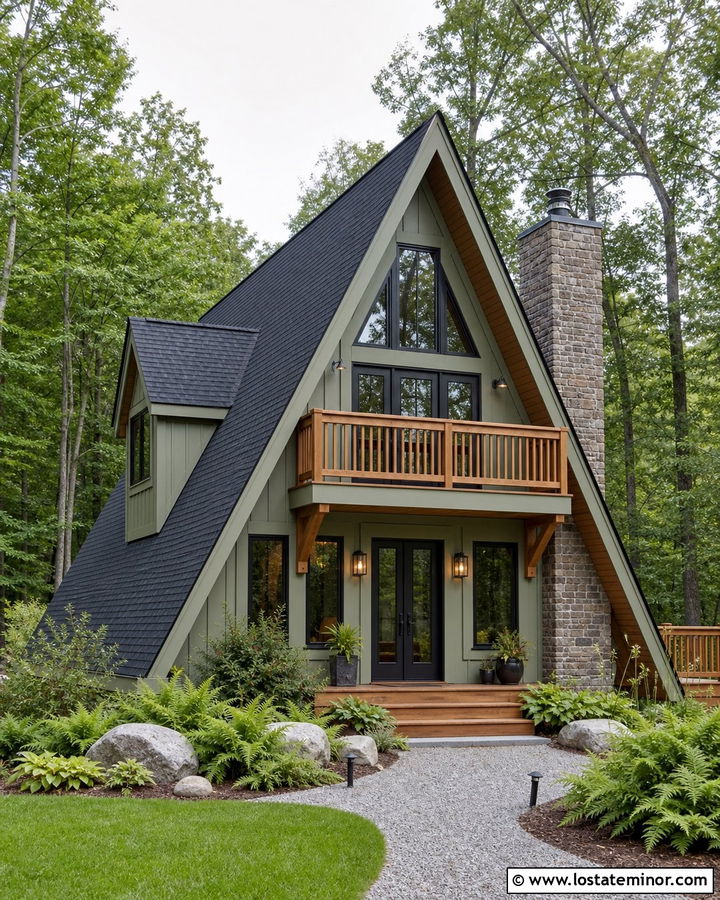 Sage Green A Frame With Black Shingles - 30 Sage Green House Design With Shingles Ideas