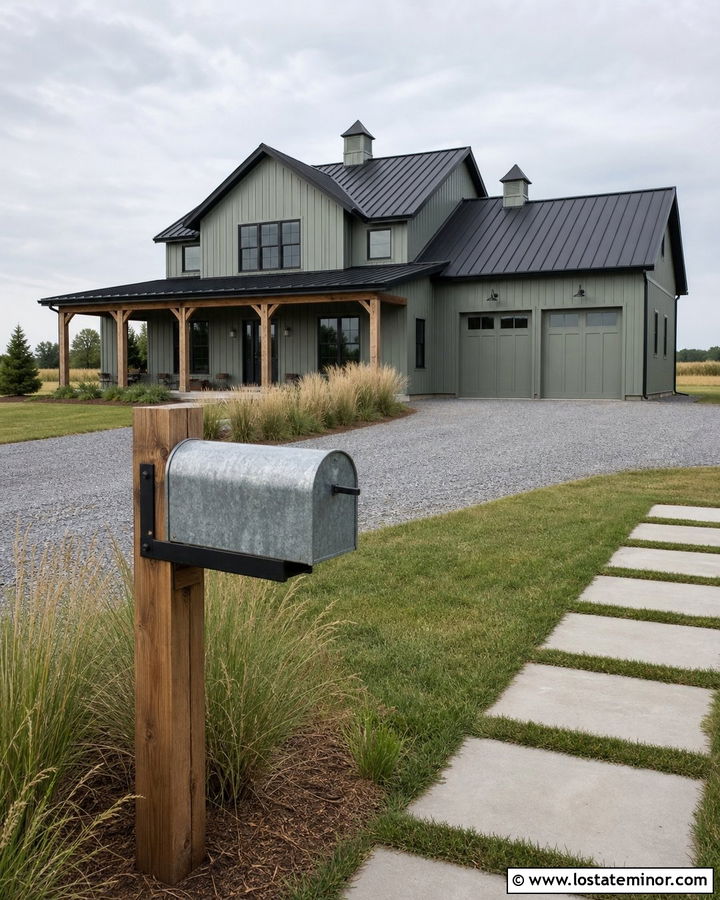 Sage Green Barndominium With Metal Mailbox - 30 Sage Green House Design With Mailbox Ideas