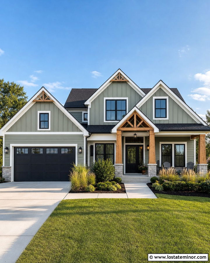 Sage Green Board And Batten Gables - 30 Sage Green House Design With Gables Ideas
