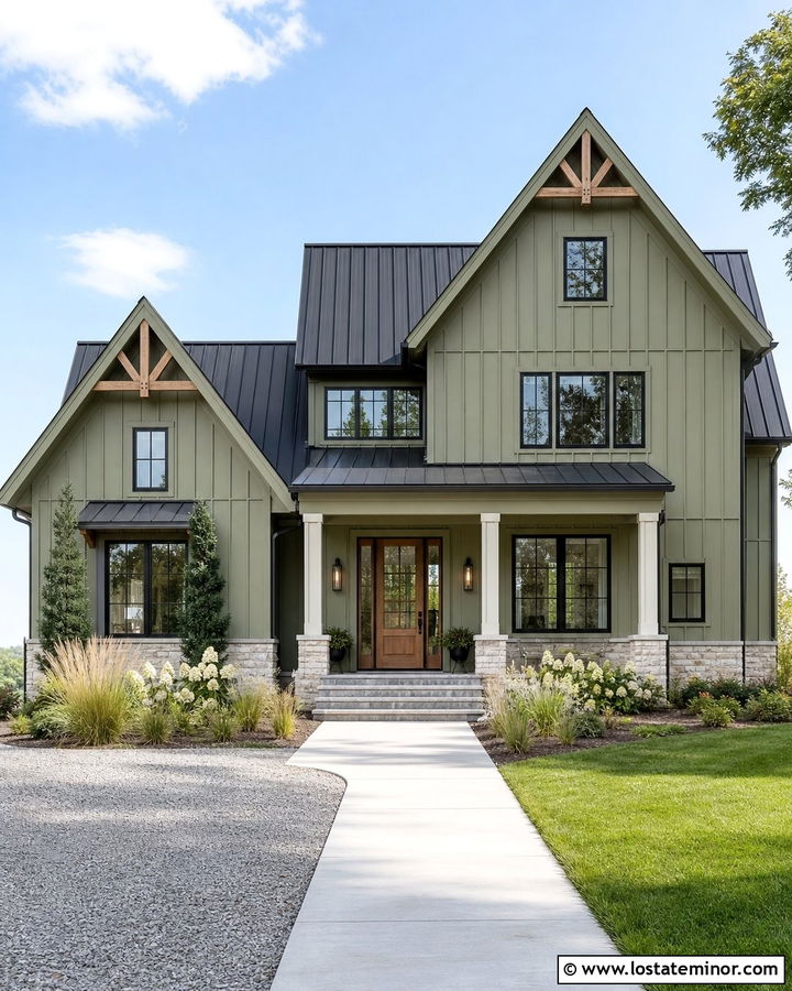 Sage Green Board And Batten House - 30 Sage Green House Design With Accents Ideas