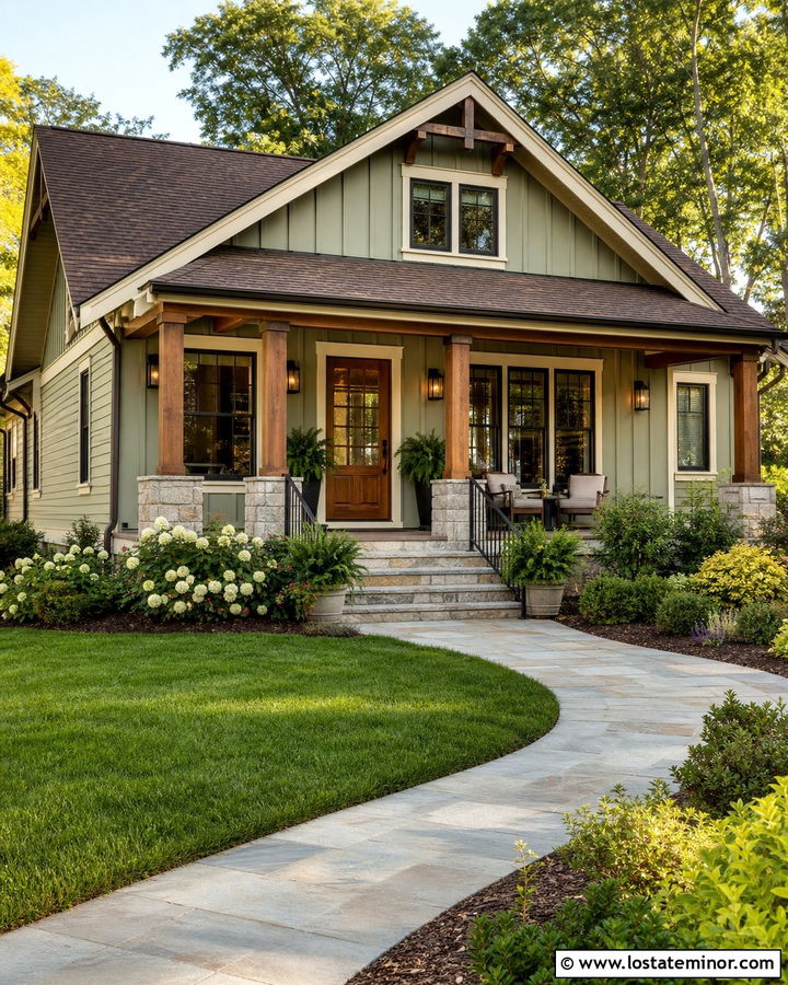 Sage Green Board and Batten Bungalow - 30 Sage Green House Design With Board and Batten Ideas