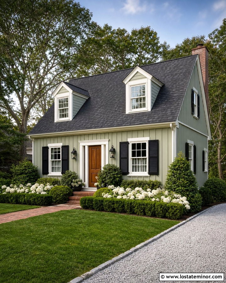 Sage Green Board and Batten Cape Cod House - 30 Sage Green House Design With Board and Batten Ideas