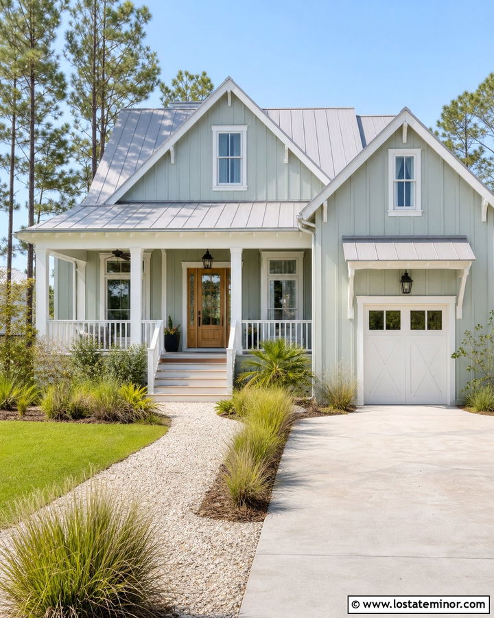 Sage Green Board and Batten Coastal House - 30 Sage Green House Design With Board and Batten Ideas