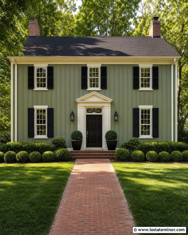 Sage Green Board and Batten Colonial House - 30 Sage Green House Design With Board and Batten Ideas