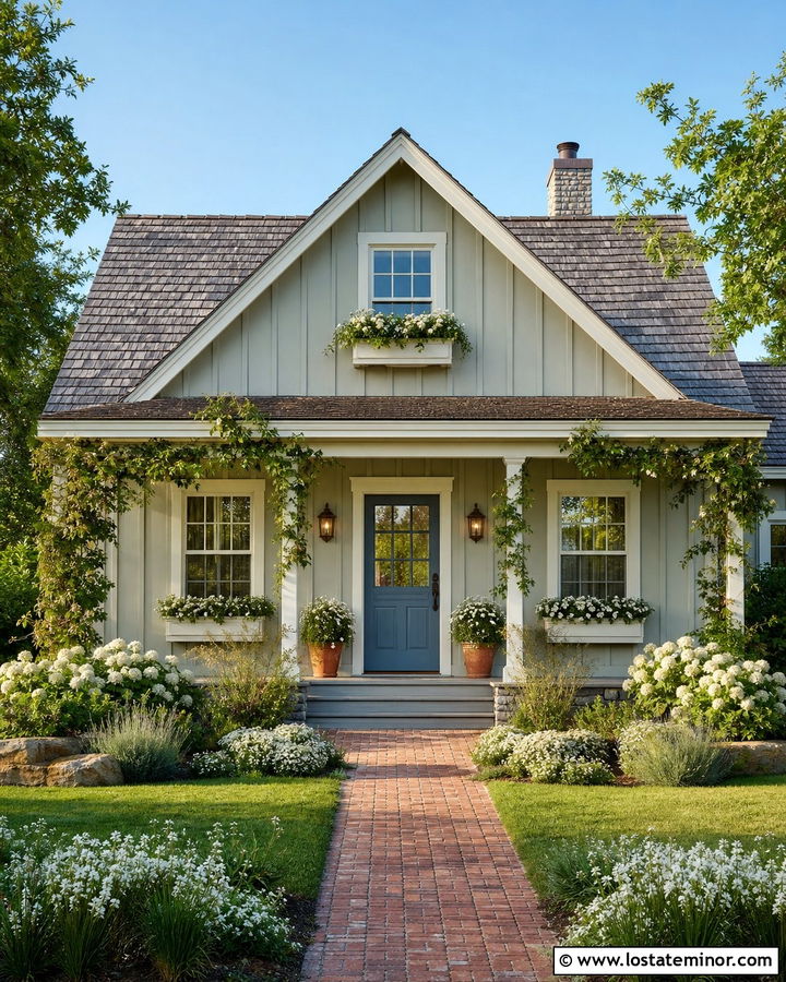 Sage Green Board and Batten Cottage House - 30 Sage Green House Design With Board and Batten Ideas