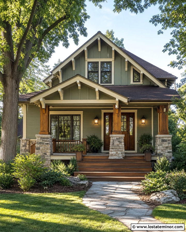 Sage Green Board and Batten Craftsman House - 30 Sage Green House Design With Board and Batten Ideas