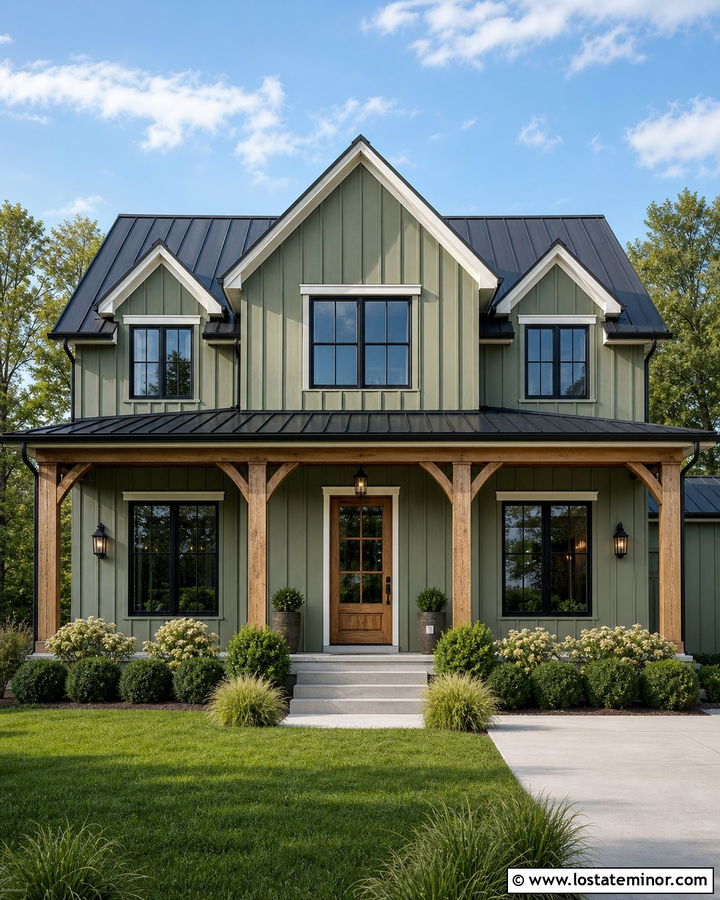 Sage Green Board and Batten Modern Farmhouse - 30 Sage Green House Design With Board and Batten Ideas