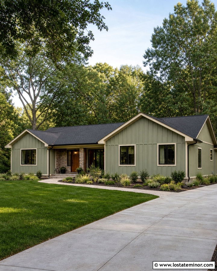 Sage Green Board and Batten Ranch House - 30 Sage Green House Design With Board and Batten Ideas