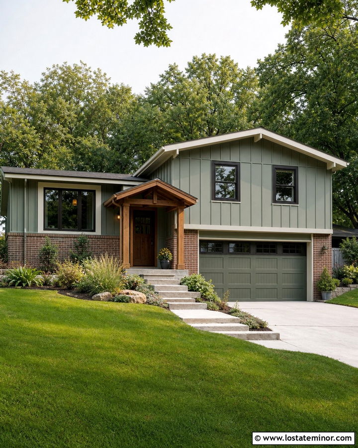 Sage Green Board and Batten Split Level House - 30 Sage Green House Design With Board and Batten Ideas