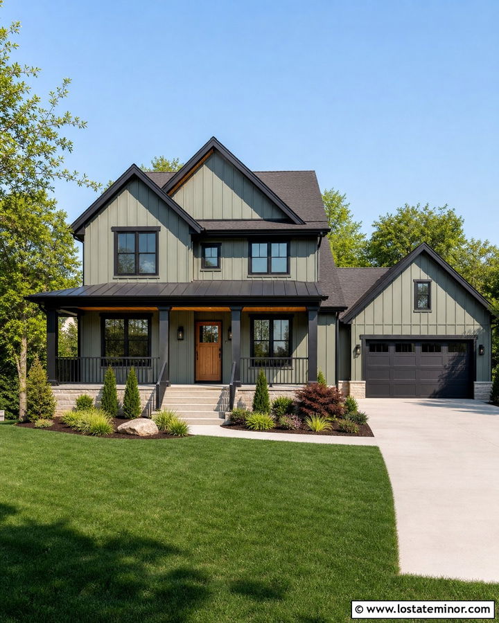 Sage Green Board and Batten With Black Trim - 30 Sage Green House Design With Board and Batten Ideas