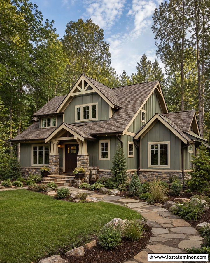 Sage Green Board and Batten With Brown Roof - 30 Sage Green House Design With Board and Batten Ideas