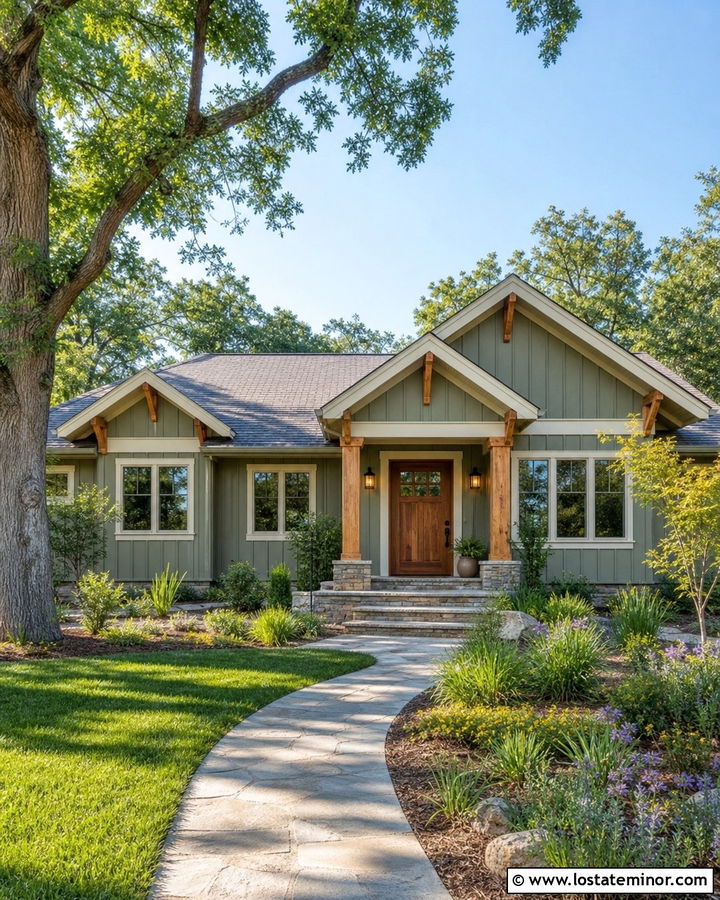 Sage Green Board and Batten With Cedar Accents - 30 Sage Green House Design With Board and Batten Ideas