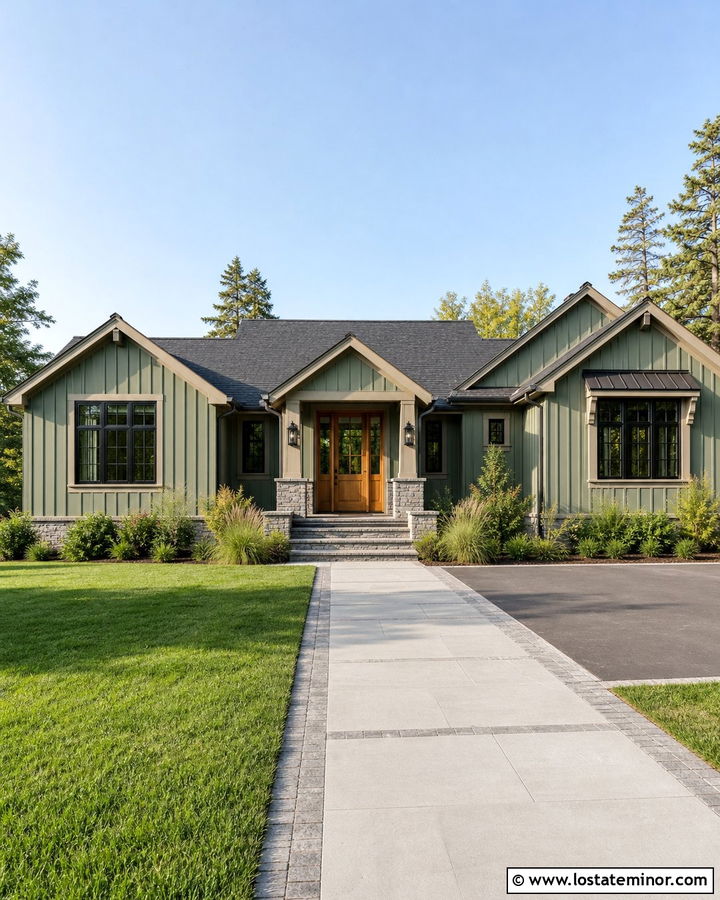 Sage Green Board and Batten With Gray Roof - 30 Sage Green House Design With Board and Batten Ideas