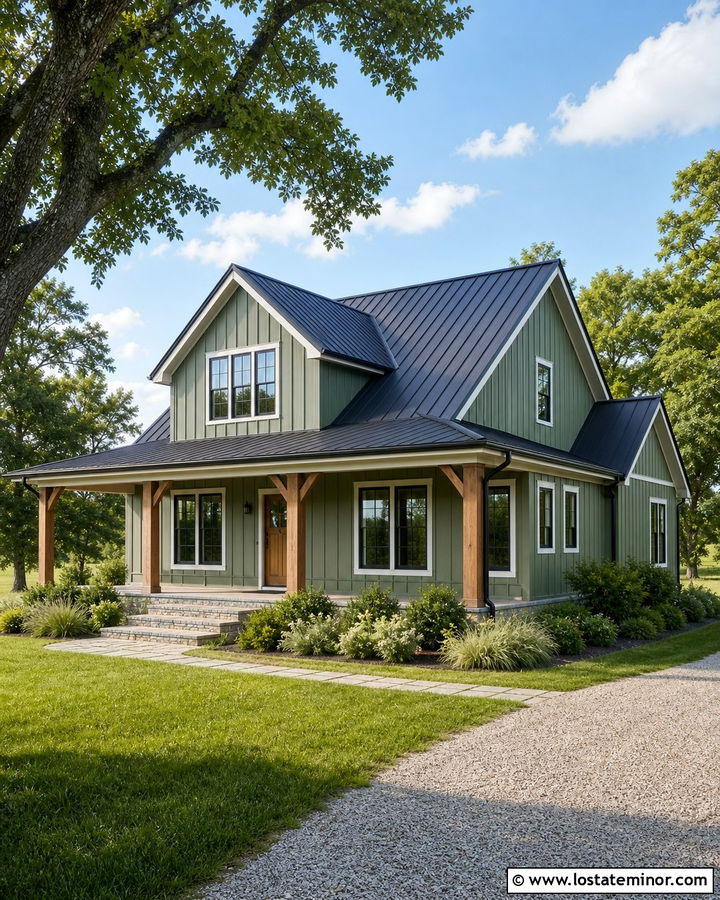 Sage Green Board and Batten With Metal Roof - 30 Sage Green House Design With Board and Batten Ideas