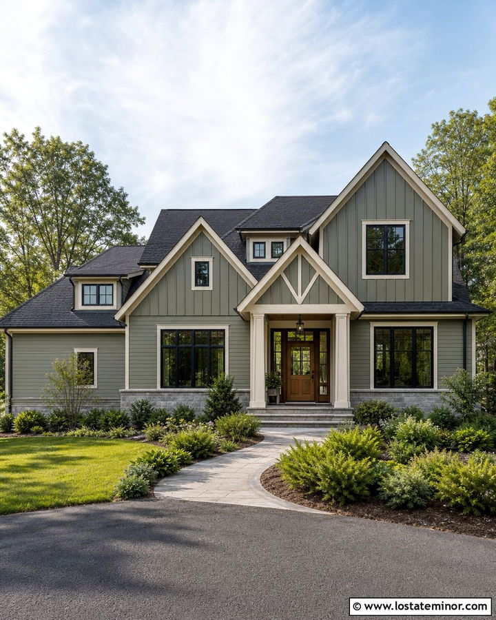 Sage Green Board and Batten With Mixed Siding - 30 Sage Green House Design With Board and Batten Ideas