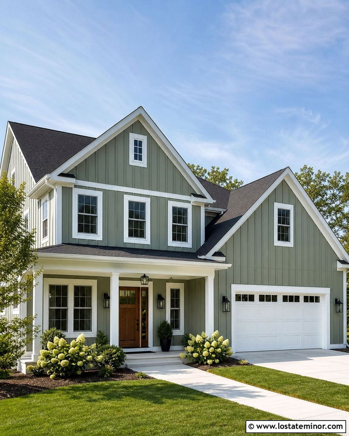 Sage Green Board and Batten With White Trim - 30 Sage Green House Design With Board and Batten Ideas