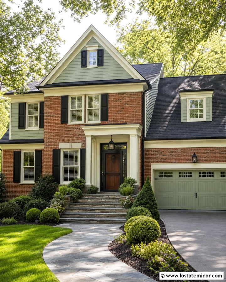 Sage Green Brick House With Black Screen Door - 30 Sage Green House Design With Screen Door Ideas