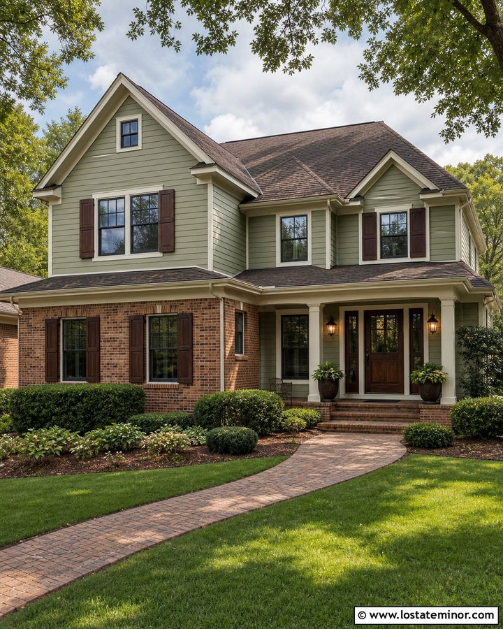 Sage Green Brick House With Shutters - 30 Sage Green House Design With Shutters Ideas