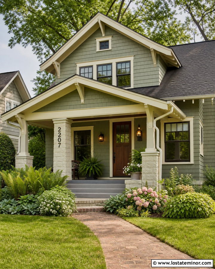 Sage Green Bungalow With Bronze House Numbers - 30 Sage Green House Design With House Numbers Ideas