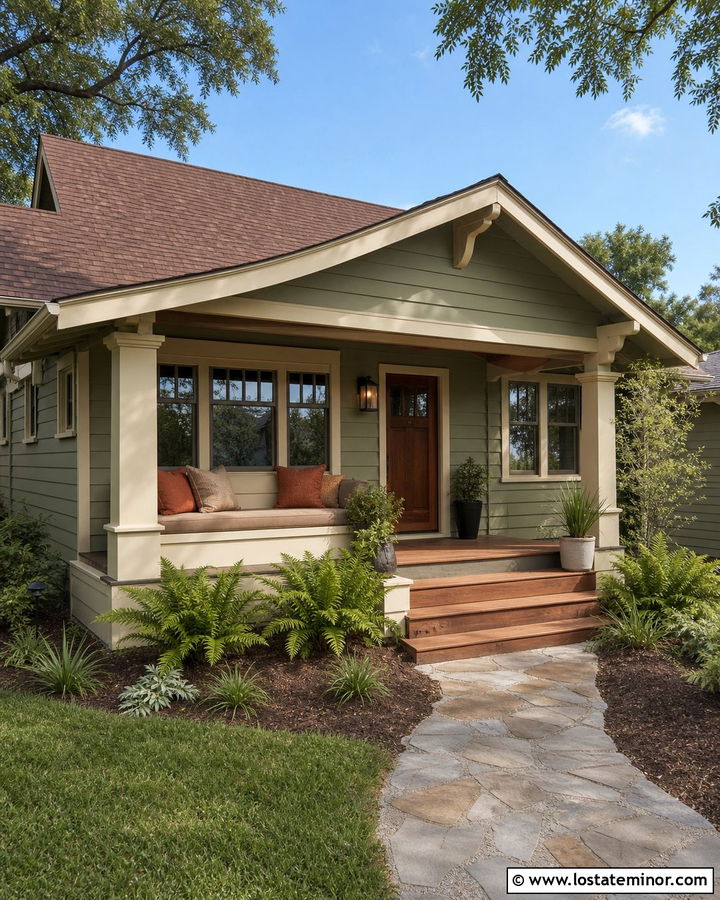 Sage Green Bungalow With Built In Porch Daybed - 30 Sage Green House Design With Daybed Ideas