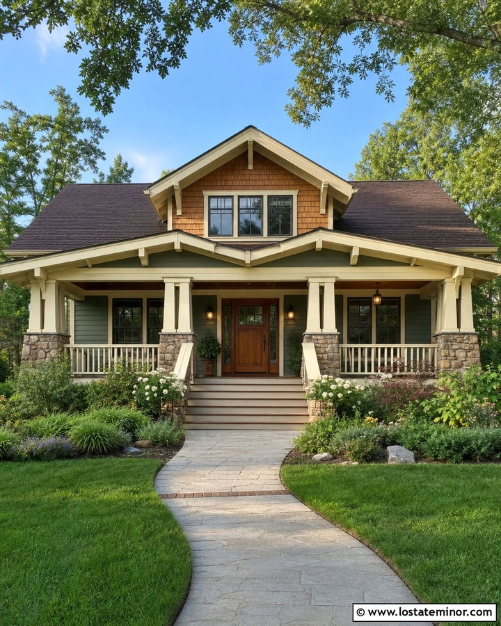 Sage Green Bungalow With Cedar Shake Porch - 30 Sage Green House Design With Cedar Shake Ideas