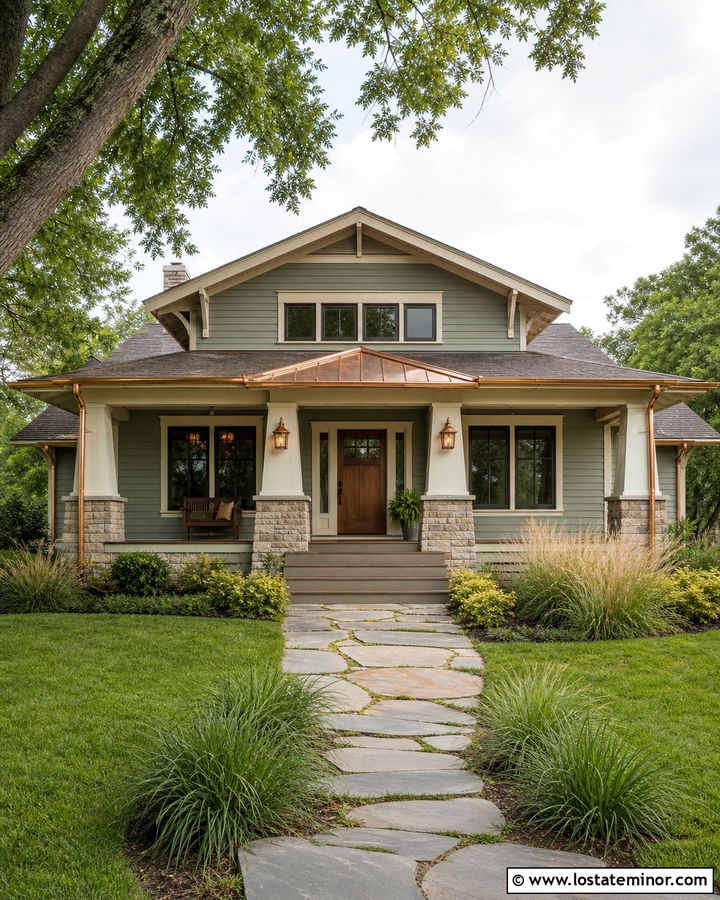 Sage Green Bungalow With Copper Accents - 30 Sage Green House Design With Accents Ideas