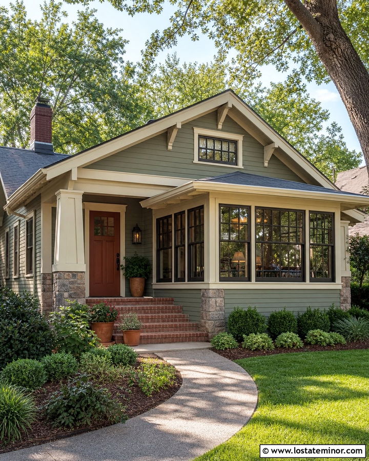 Sage Green Bungalow With Front Sunroom - 30 Sage Green House Design With Sunroom Ideas