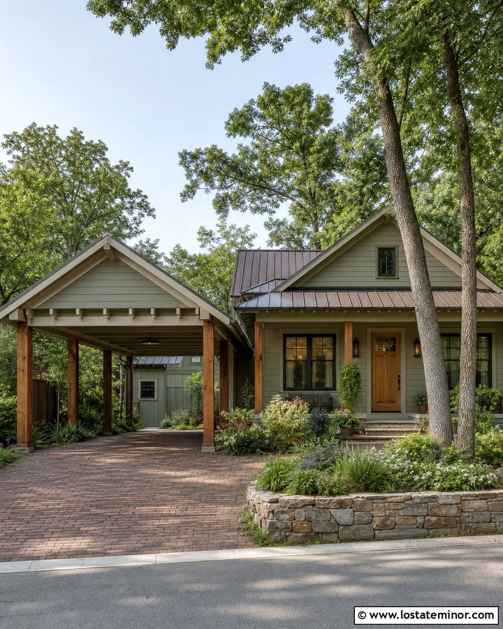 Sage Green Bungalow With Gable Carport - 30 Sage Green House Design With Carport Ideas