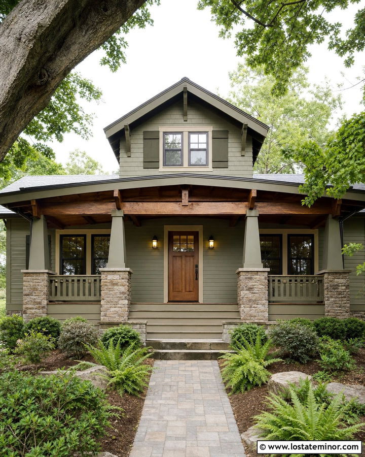 Sage Green Bungalow With Olive Shutters - 30 Sage Green House Design With Shutters Ideas