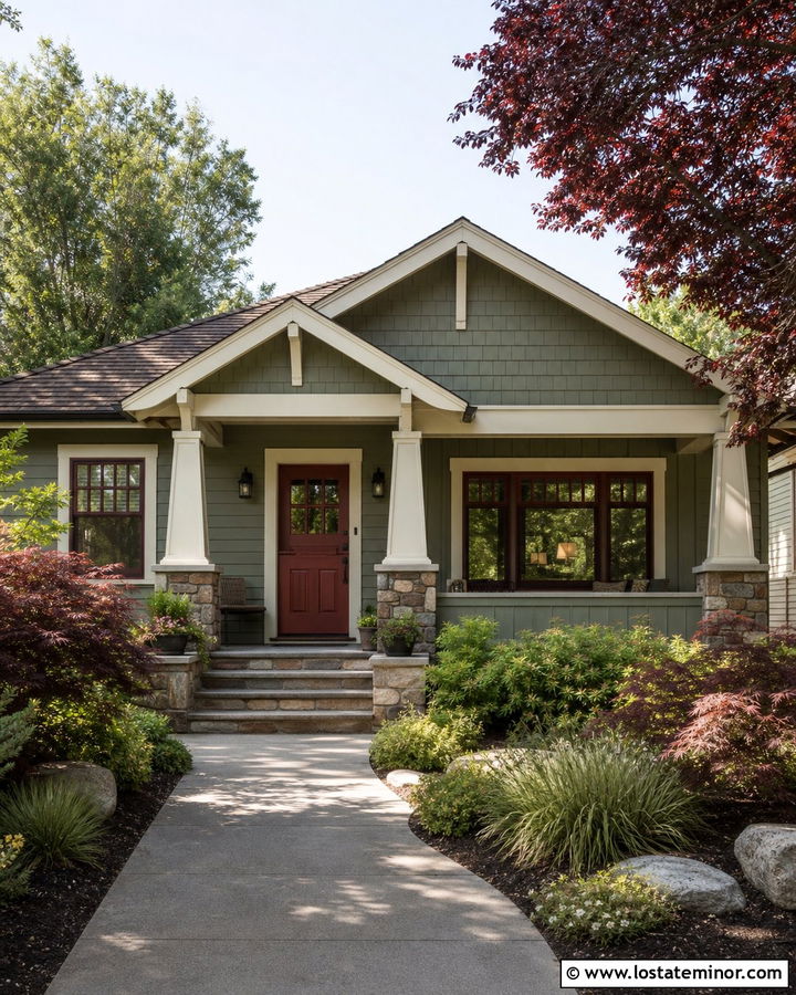 Sage Green Bungalow With Red Dutch Door - 30 Sage Green House Design With Dutch Door Ideas
