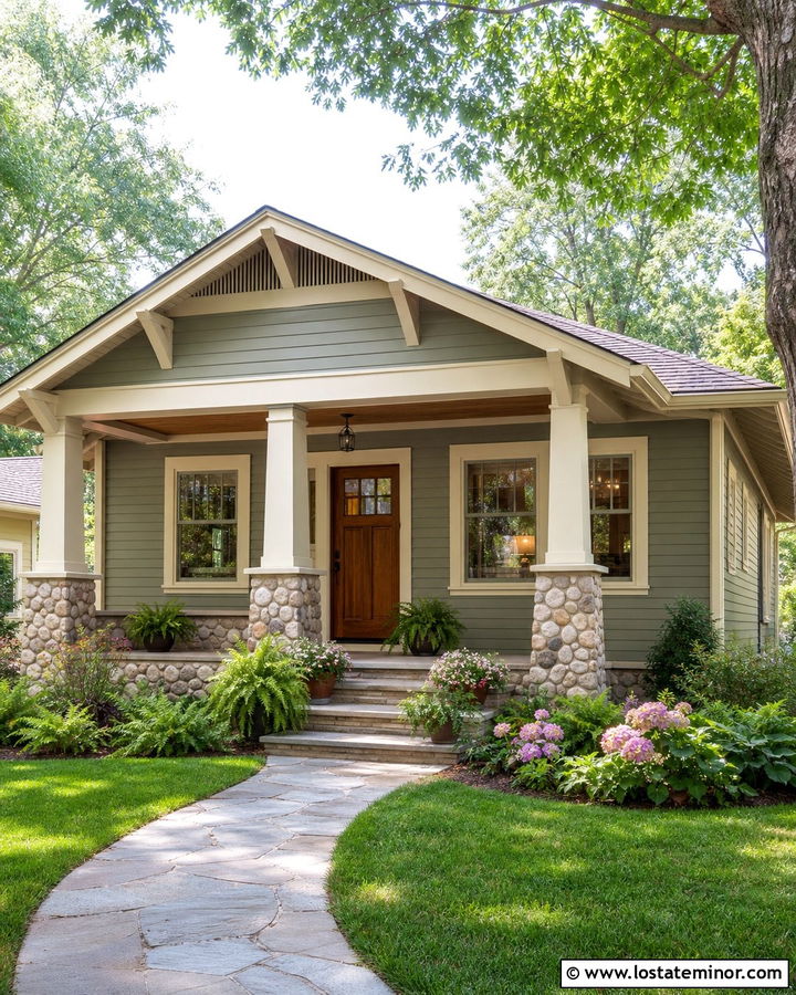 Sage Green Bungalow With River Rock Wainscoting - 30 Sage Green House Design With Wainscoting Ideas