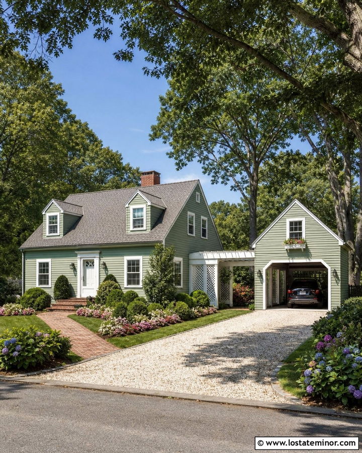 Sage Green Cape Cod House With Breezeway Carport - 30 Sage Green House Design With Carport Ideas