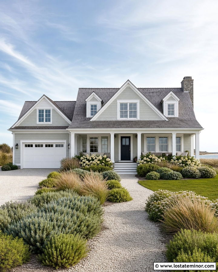 Sage Green Cape Cod House With Coastal Grass - 30 Sage Green House Design With Landscaping Ideas
