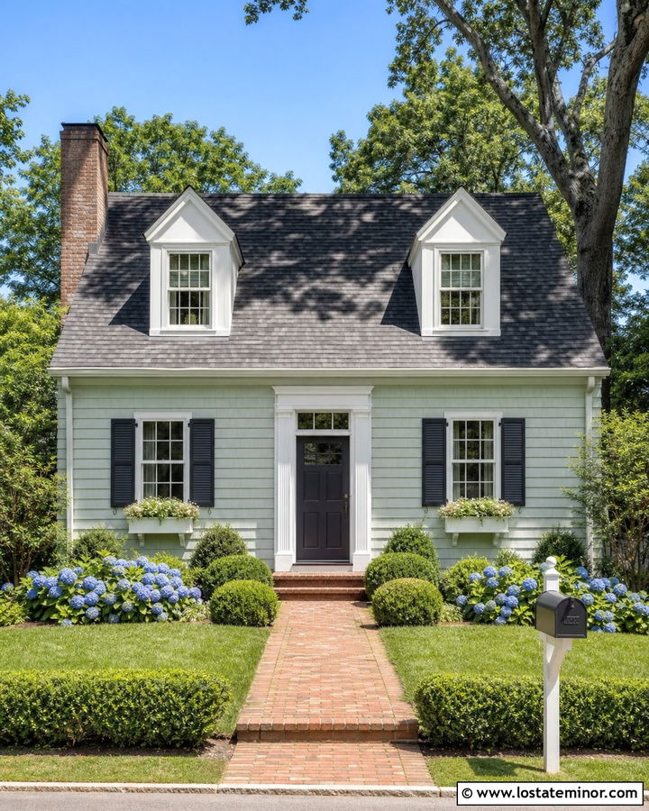 Sage Green Cape Cod House With White Mailbox - 30 Sage Green House Design With Mailbox Ideas