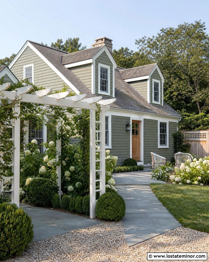 Sage Green Cape Cod With Garden Pergola - 30 Sage Green House Design With Pergola Ideas