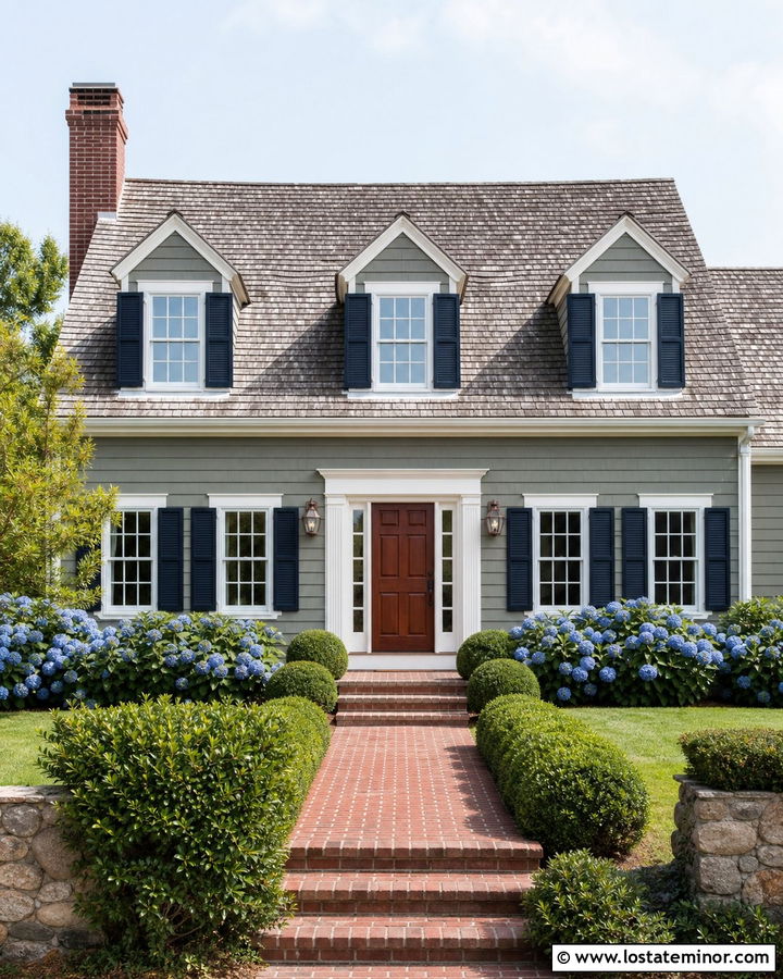 Sage Green Cape Cod With Navy Shutters - 30 Sage Green House Design With Shutters Ideas
