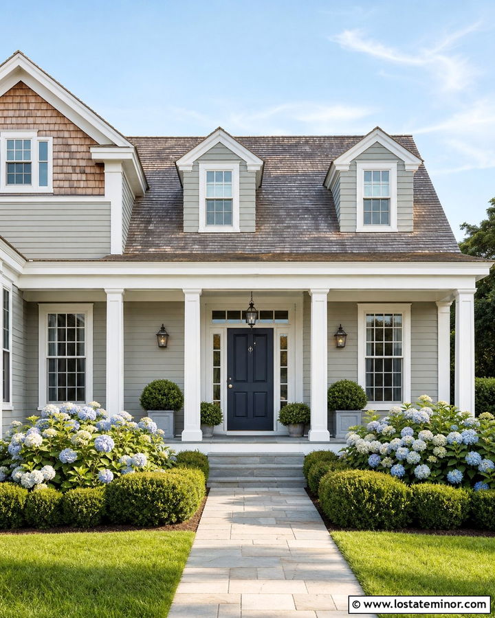 Sage Green Cape Cod With Paneled Porch Columns - 30 Sage Green House Design With Porch Columns Ideas